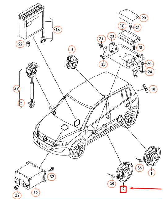 new volkswagen tiguan mk1 front door bass loudspeaker 5n0035454a original