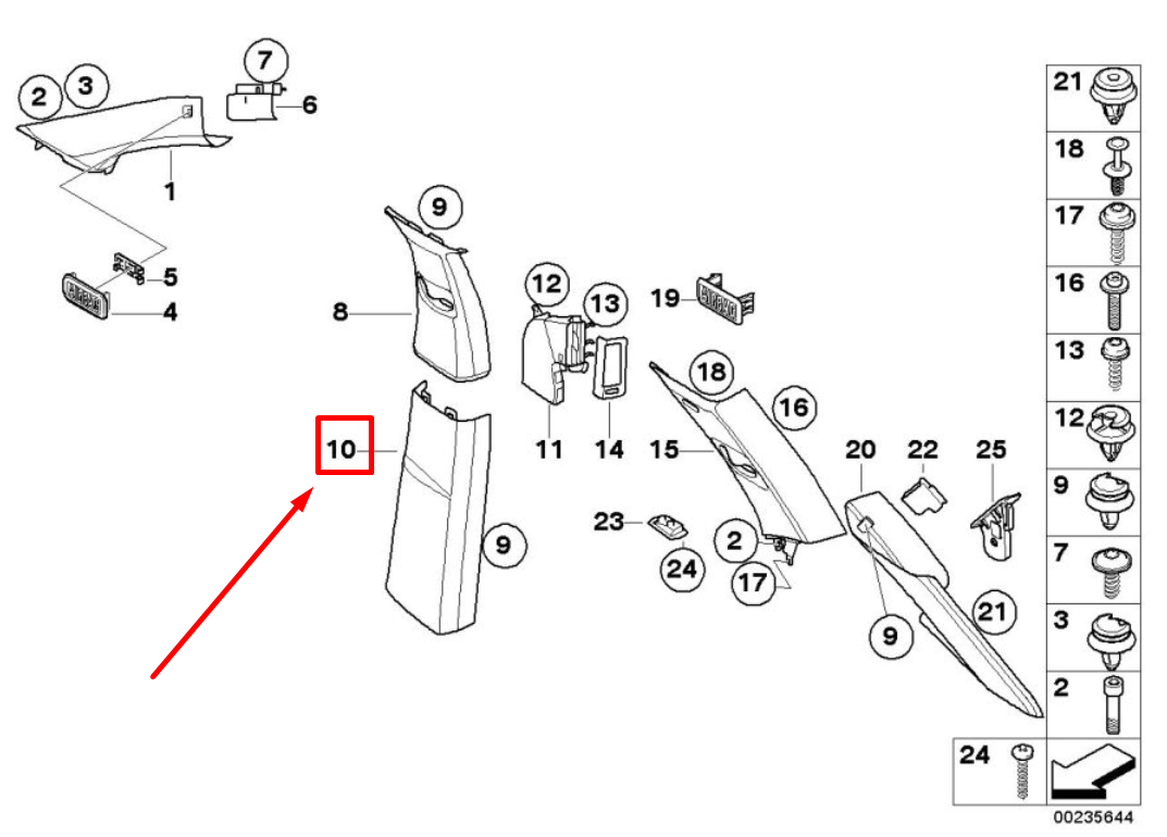 new bmw x5 e70 left b-column bottom cover 6971871 51436971871 original