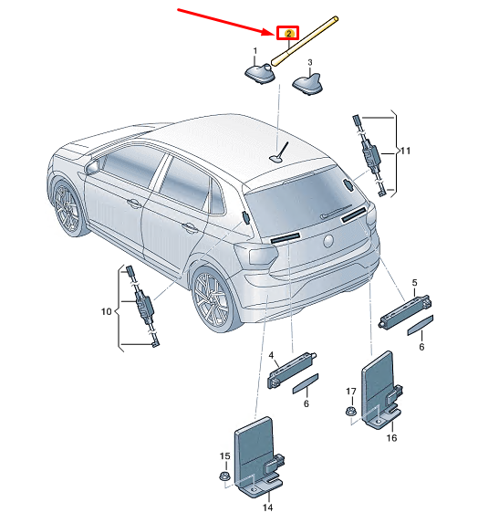 new vw polo aw rod-type aerial 6c0035849k original