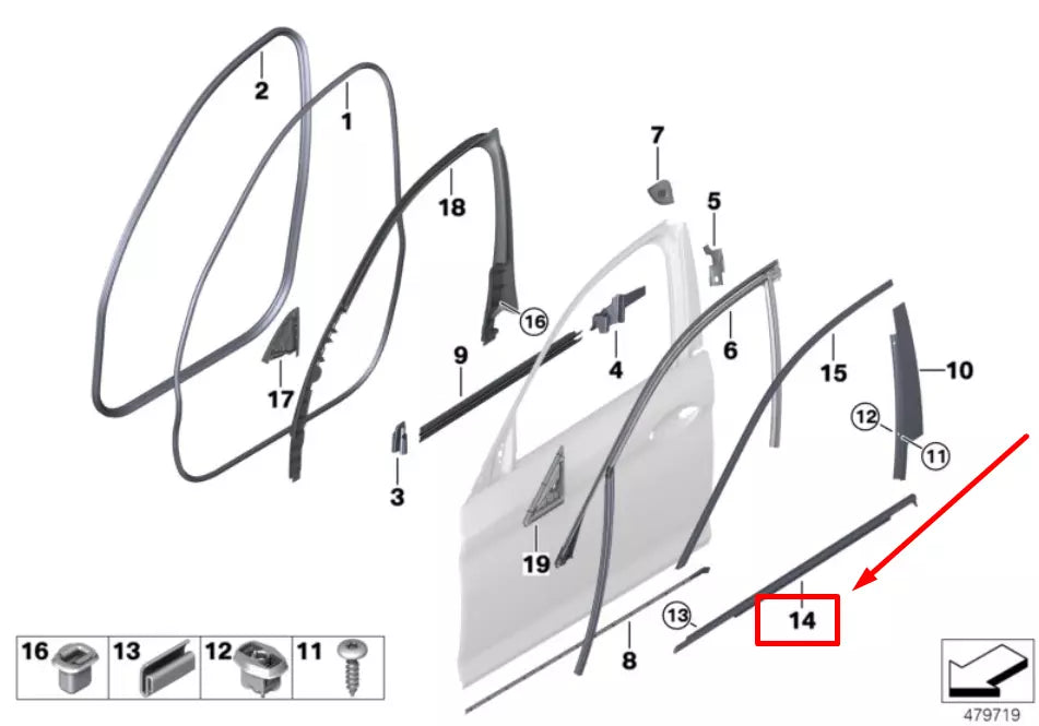 NEW BMW 5 G30 FRONT RIGHT DOOR WINDOW SHAFT COVER 7404026 51337404026 ORIGINAL