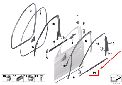 NEW BMW 5 G30 FRONT RIGHT DOOR WINDOW SHAFT COVER 7404026 51337404026 ORIGINAL