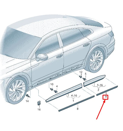 NEW VOLKSWAGEN ARTEON 3H7 REAR RIGHT DOOR LOWER MOLDING 3G88533343Q7