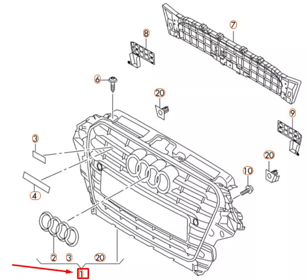 NEW AUDI Q5 SQ5 8R FRONT RADIATOR GRILLE 8R0853651AJ1RR ORIGINAL