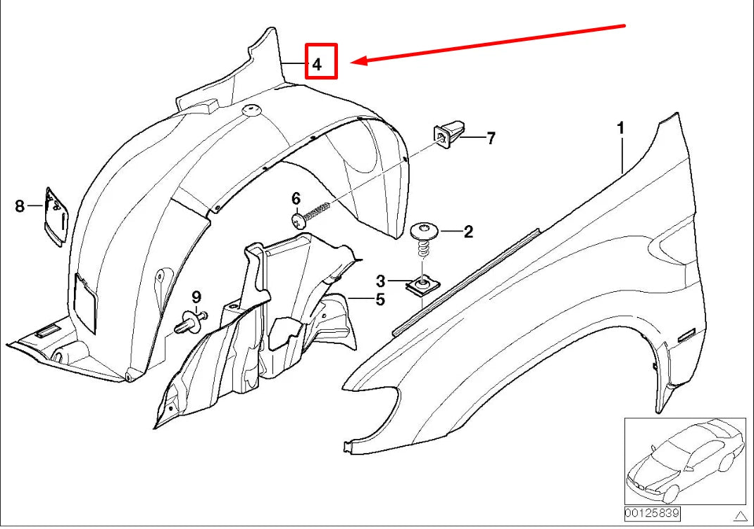 NEW BMW X5 E53 FRONT LEFT INNER FENDER 51717129443 7129443 ORIGINAL