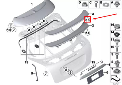 NEW BMW Z4 COUPE E86 TRUNK LID SPACER HOLDER 7054471 63127054471 ORIGINAL