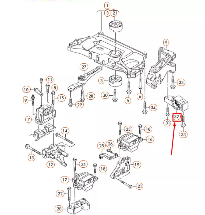 NEW AUDI A3 8P FRONT RIGHT CONTROL ARM REARWARD BRACKET 1K0199232J ORIGINAL
