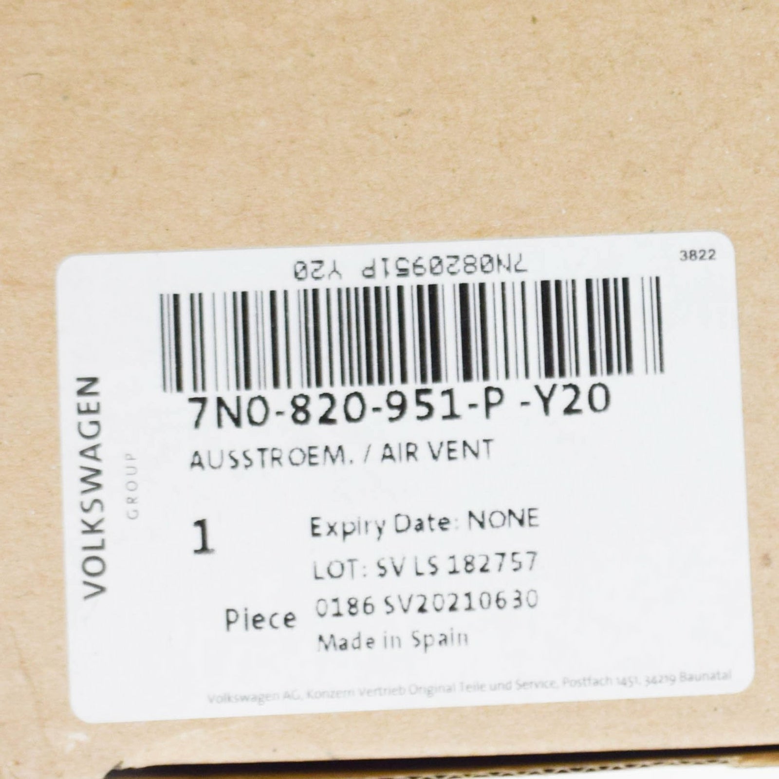 NEW VW SHARAN 7N LEFT FRONT ROOF FRESH AIR VENT 7N0820951PY20 ORIGINAL