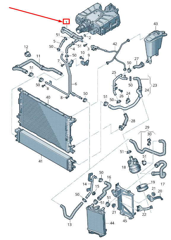 NEW AUDI A4 B8 UPPER COOLANT HOSE 06E121083N ORIGINAL
