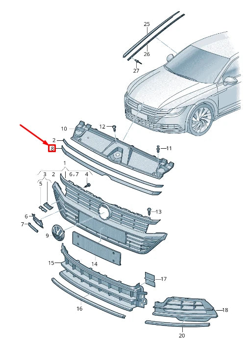 NEW VOLKSWAGEN ARTEON 3H7 FRONT RADIATOR GRILLE UPPER TRIM 3G8853053BGRU