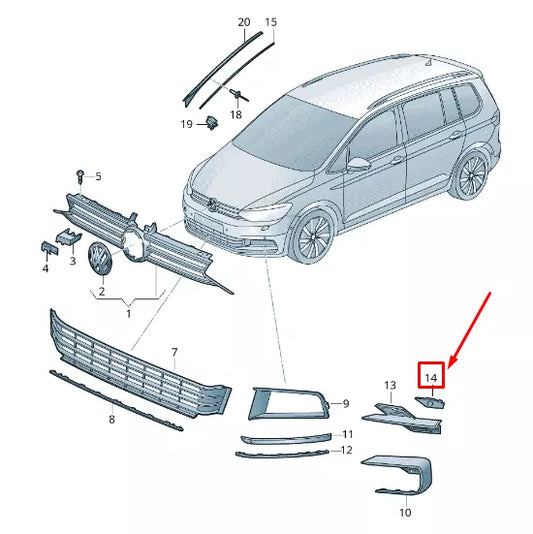 NEW VW TOURAN 5T FRONT LEFT BUMPER COVER CAP 5TA854375041