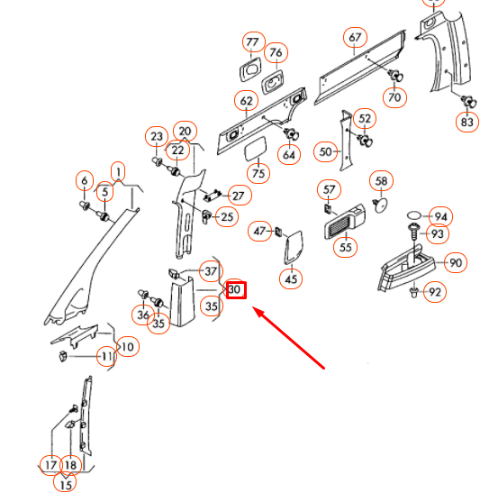 new vw caddy 2k left side lower b pillar trim 2k0867291ad71n original