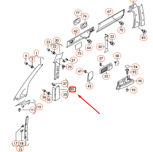 new vw caddy 2k left side lower b pillar trim 2k0867291ad71n original