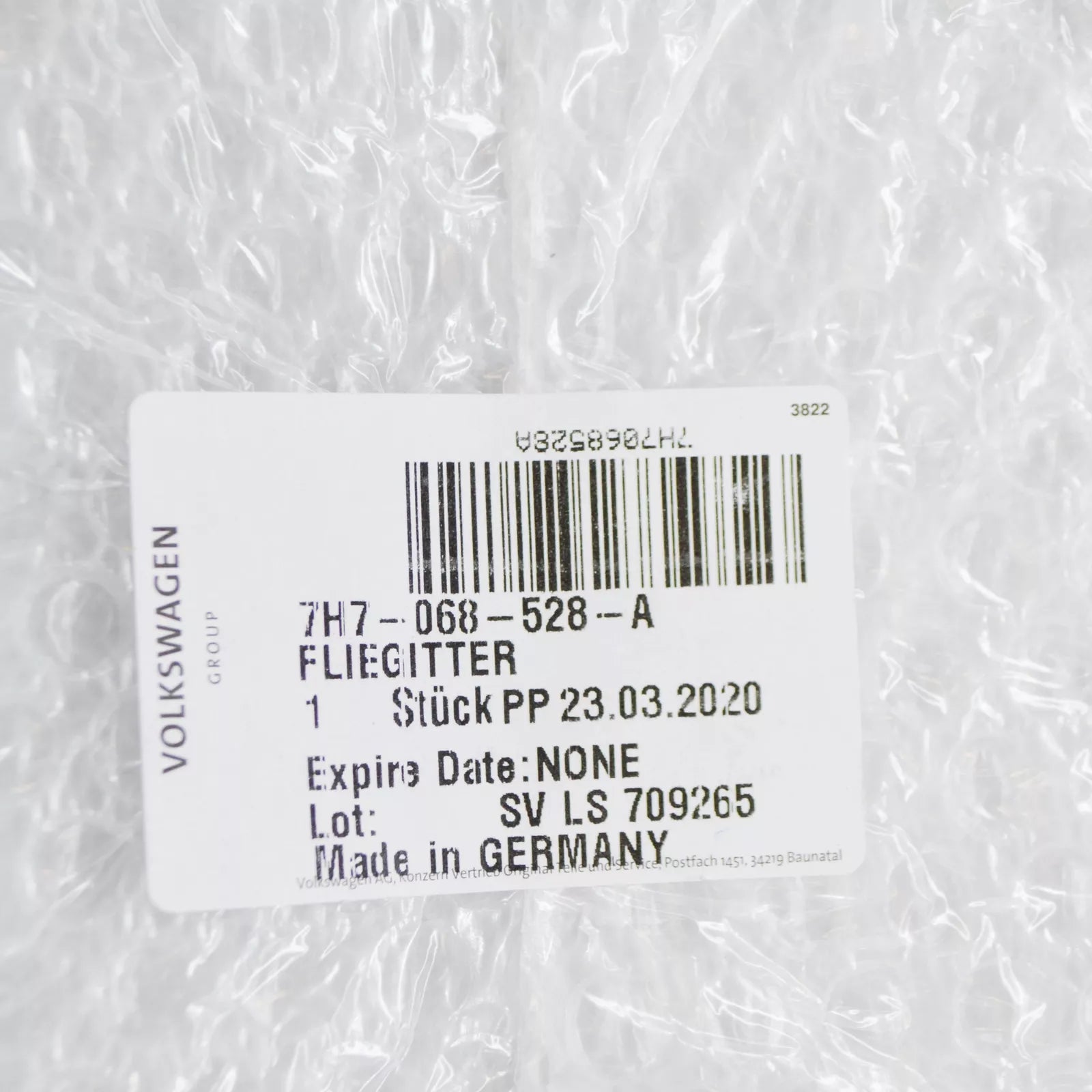 NEW VW TRANSPORTER T5 LEFT SLIDING WINDOW FLY SCREEN 7H7068528A ORIGINAL