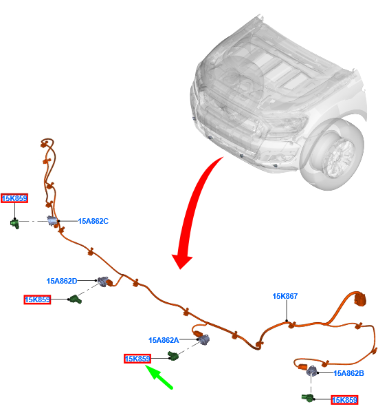 new ford ranger t6 mk1 front parking sensor 2077648 f1ct-15k859-aa5flq original