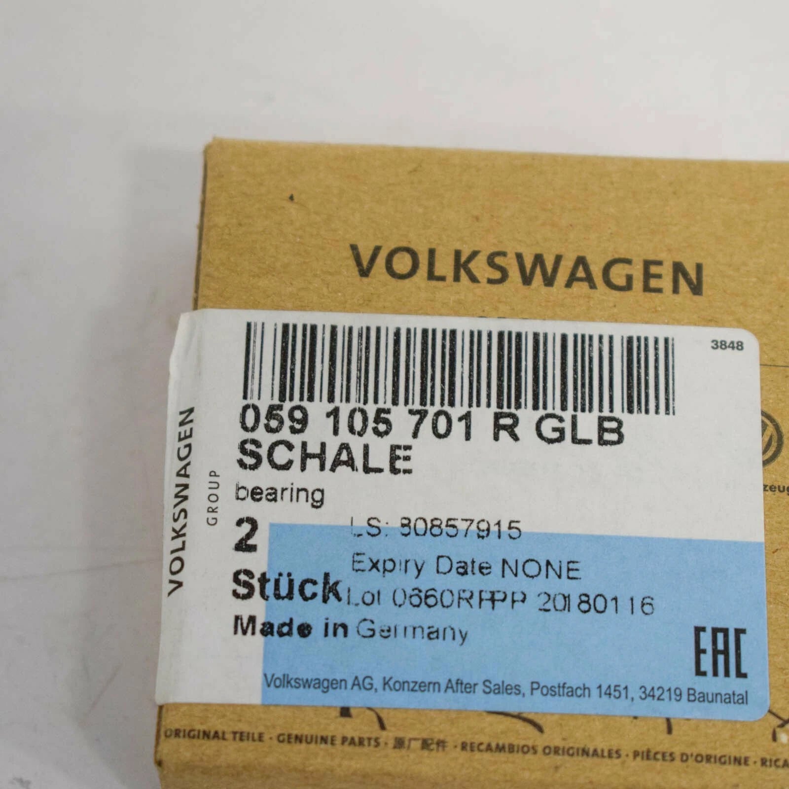 NEW AUDI A4 B8 UPPER CONNECTION ROD BEARING 059105701RGLB 2011 ORIGINAL