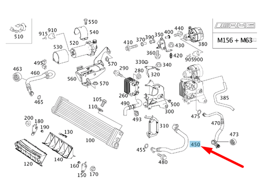 new mercedes-benz ml w164 amg oil cooler left feed line hose a1561800782