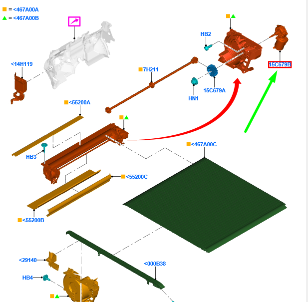 new ford ranger t6 mk1 tonneau motor assy jb3b-0799-cb 2554704 original
