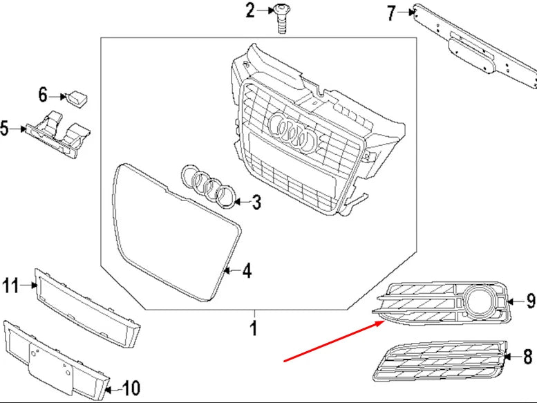 NEW AUDI A3 8P RIGHT FOG LIGHT GRILLE 8P0807682F9B9 2010