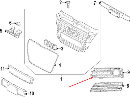 NEW AUDI A3 8P RIGHT FOG LIGHT GRILLE 8P0807682F9B9 2010