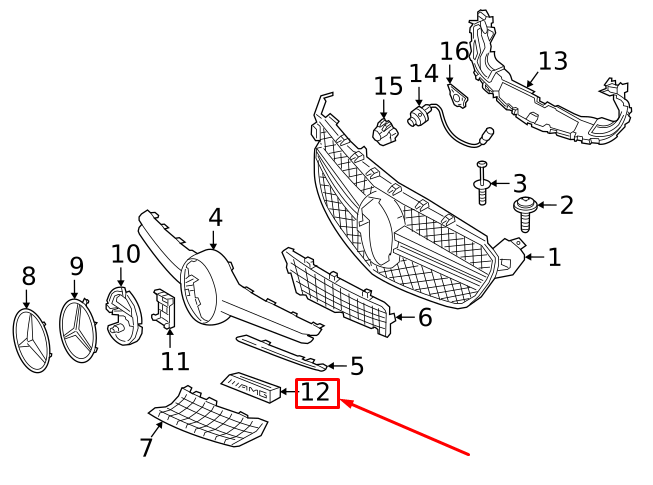 NEW MERCEDES-BENZ C W205 AMG RADIATOR GRILLE EMBLEM BADGE A2058175501 ORIGINAL