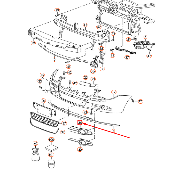 new volkswagen eos front right fog light vent grille 1q0853666b9b9 original