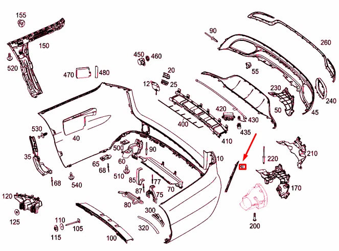 NEW MB C T-MODEL S205 REAR BUMPER LEFT COVER GRILLE A2058850253