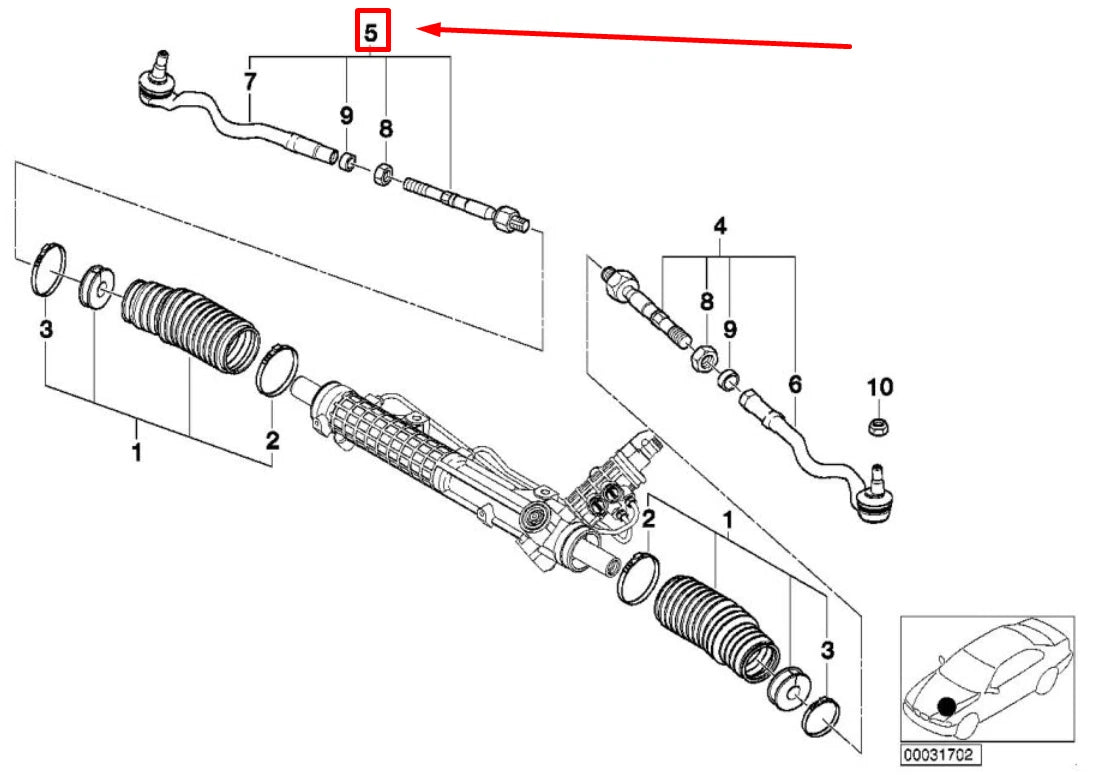 NEW BMW 3 E46 RIGHT TIE ROD ASSEMBLY 32106774319 6774319 ORIGINAL