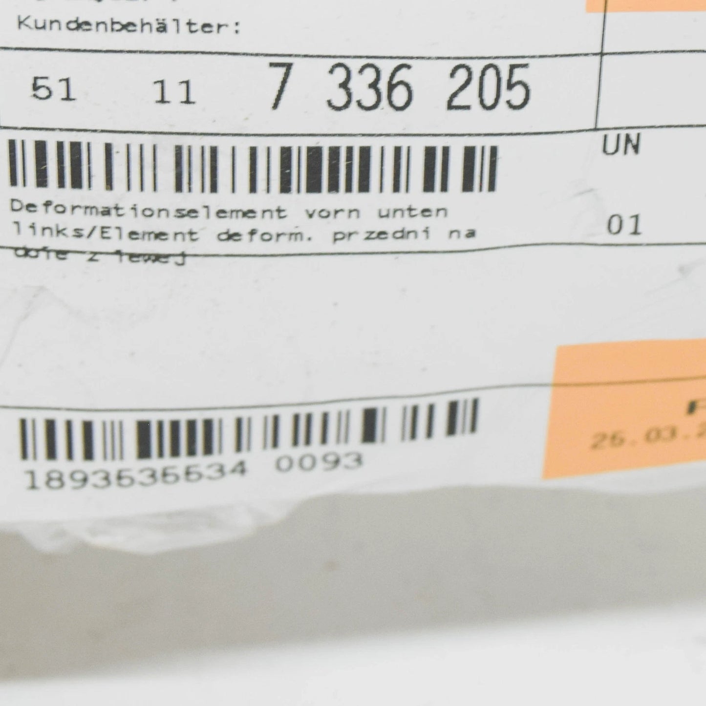 NEW BMW I8 I12 FRONT LEFT SIDE CRASH ABSORBER LOWER 51117336205 ORIGINAL