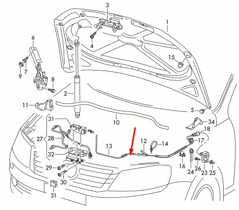 NEW VW PASSAT B6 BONNET HOOD RELEASE LOCK CABLE RHD 3C2823531A ORIGINAL