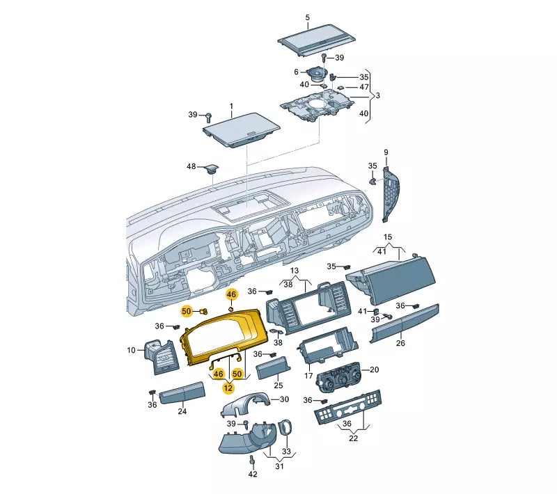 NEW VW TRANSPORTER T6 COMBI-INSTRUMENT TRIM RHD 7E6857054B041