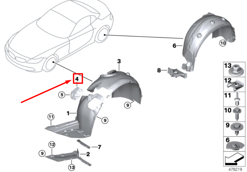 new bmw z4 e89 front left wheel arch liner cover cap 51717149449 7149449