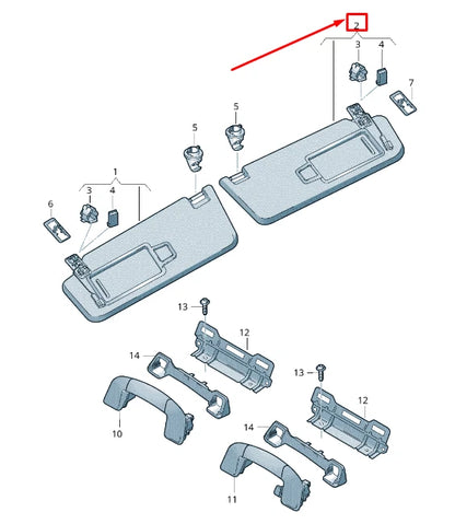 NEW VW TOURAN 5T RIGHT SIDE SUN VISOR 5TA857552T3H8 5TA857552T 3H8 ORIGINAL