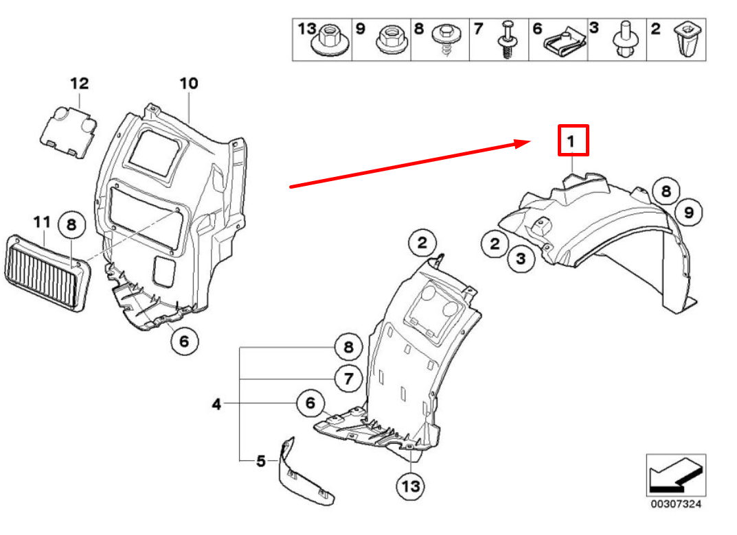 new bmw 1 coupe e82 front right wheell housing cover 51717207650 7207650