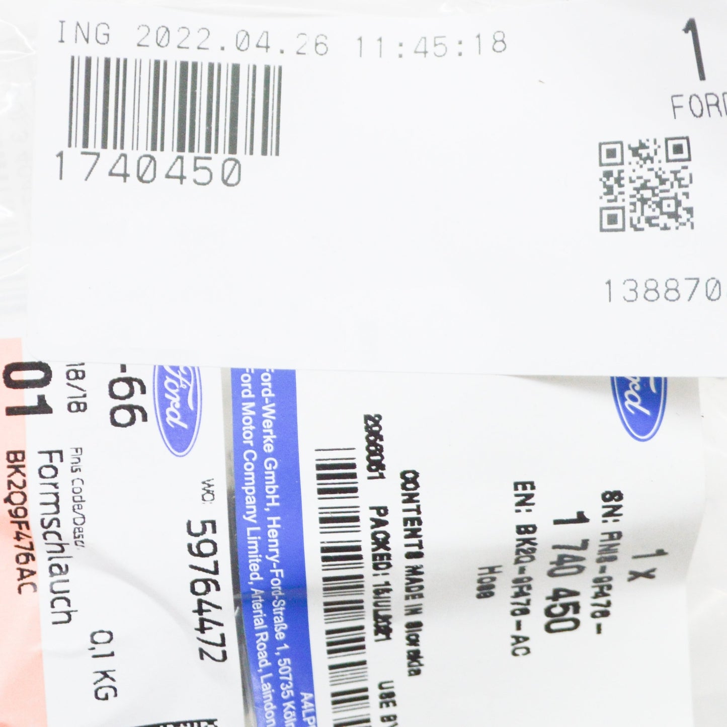 new ford transit mk3 egr hose 1740450 bk2q-9f476-ac original