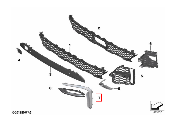 new bmw x7 g07 front bumper grille left finisher 51118092883 8092883 original