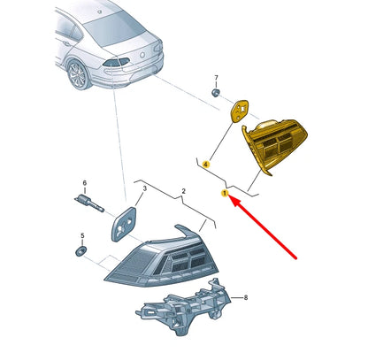 NEW VW PASSAT B8 REAR RIGHT SIDE INNER LED TAILLIGHT LHD 3G5945094D ORIGINAL