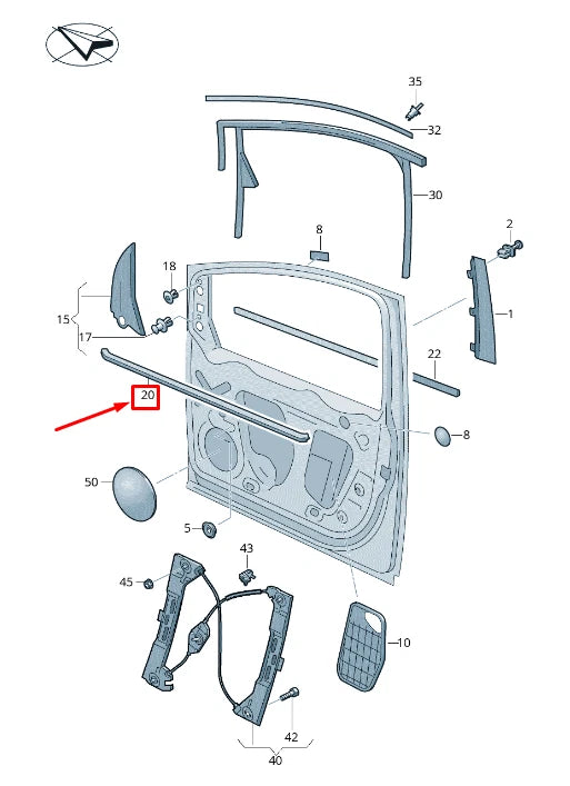 NEW VW SHARAN 7N FRONT LEFT INNER DOOR WINDOW APERTURE SEAL 7N0837479B