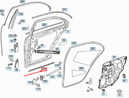 new mercedes-benz s w221 rear door bottom right ledge a2216900462 original