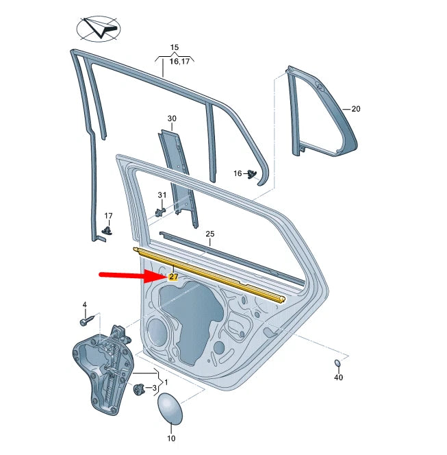NEW VW GOLF MK8 REAR RIGHT DOOR WINDOW APERTURE INNER SEAL 5H4839480 ORIGINAL