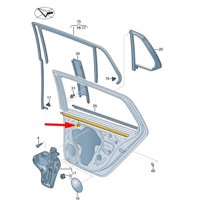 NEW VW GOLF MK8 REAR RIGHT DOOR WINDOW APERTURE INNER SEAL 5H4839480 ORIGINAL