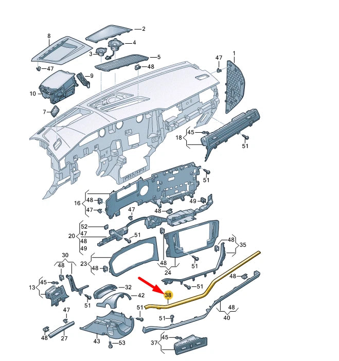 NEW VW TOUAREG CR MK3 INSTRUMENT PANEL MOLDING TRIM LHD 761853262HQFZ ORIGINAL