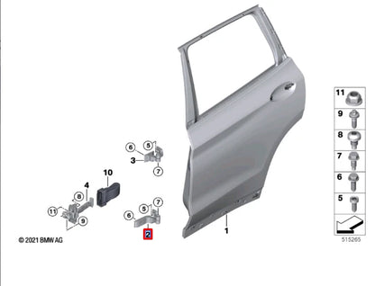 NEW BMW X3 G01 M F97 REAR LEFT DOOR HINGE 41007495993 ORIGINAL