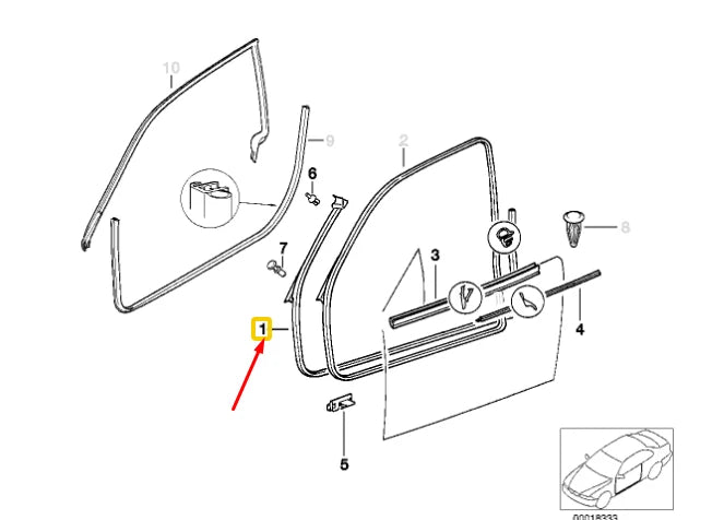 NEW BMW 3 CABRIO E36 FRONT LEFT DOOR SEAL 51718176273 ORIGINAL
