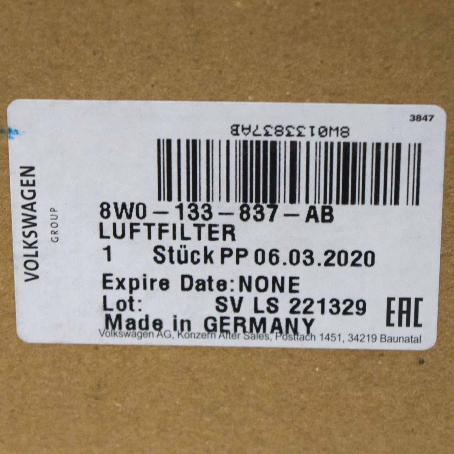 NEW AUDI A4 B9 AIR FILTER BOX ASSEMBLY 8W0133837AB ORIGINAL