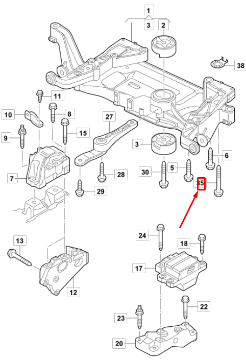 new vw arteon engine sub-frame right hexagon collared bolt n10640301 original