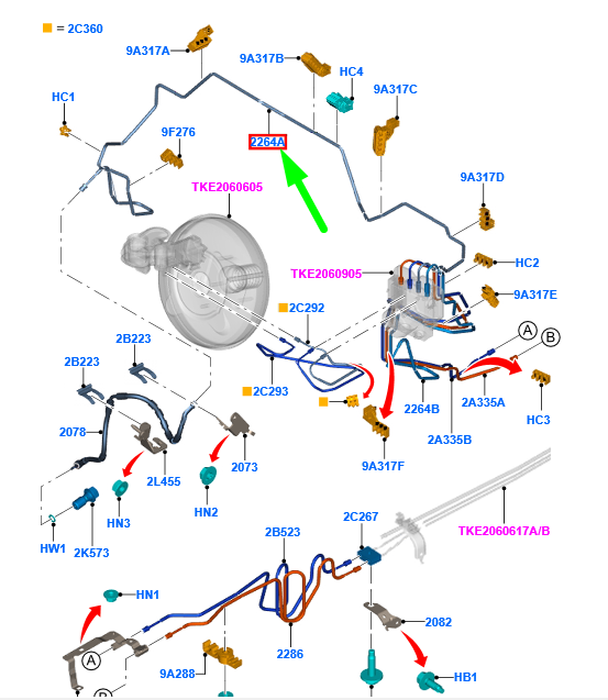 new ford ranger t6 mk1 front brake tube assy jb3c-2263-ea 2390341 original