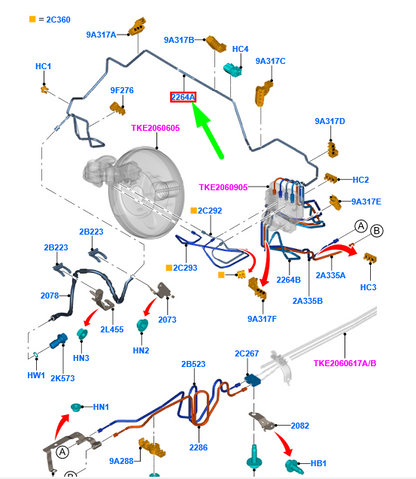 new ford ranger t6 mk1 front brake tube assy jb3c-2263-ea 2390341 original