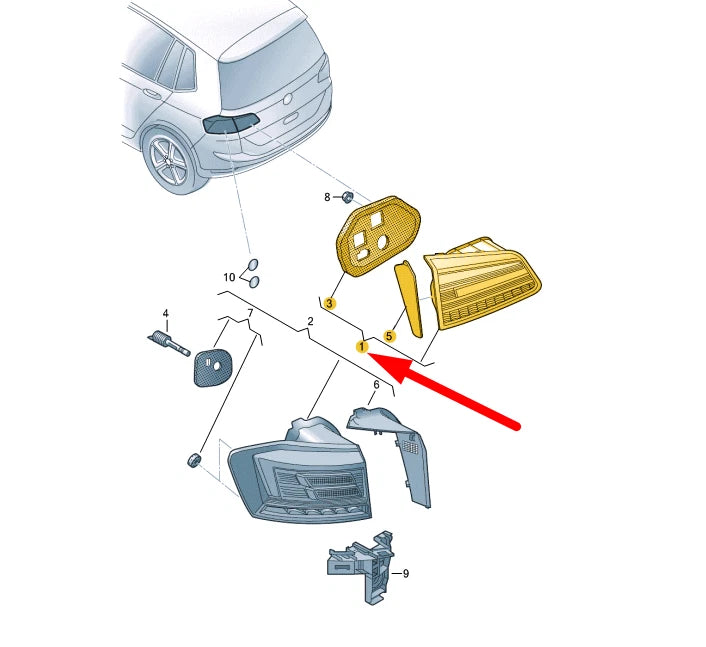 NEW VW GOLF SPORTSVAN REAR LEFT INNER LED TAILLIGHT LHD 510945093AA ORIGINAL