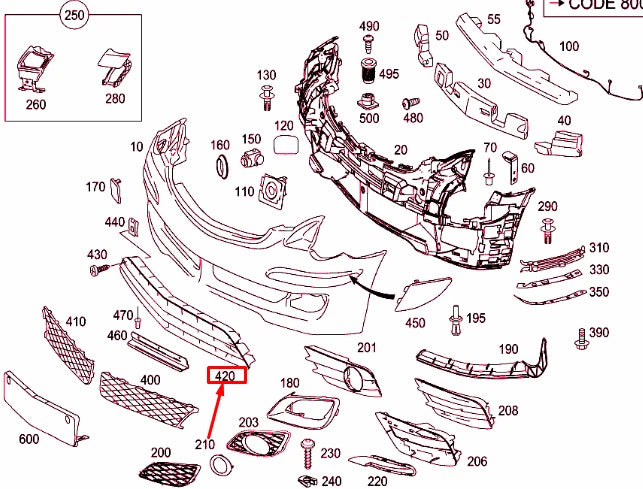 NEW MERCEDES-BENZ R W251 FRONT BUMPER CENTER LOWER GRILLE A2518850553 ORIGINAL