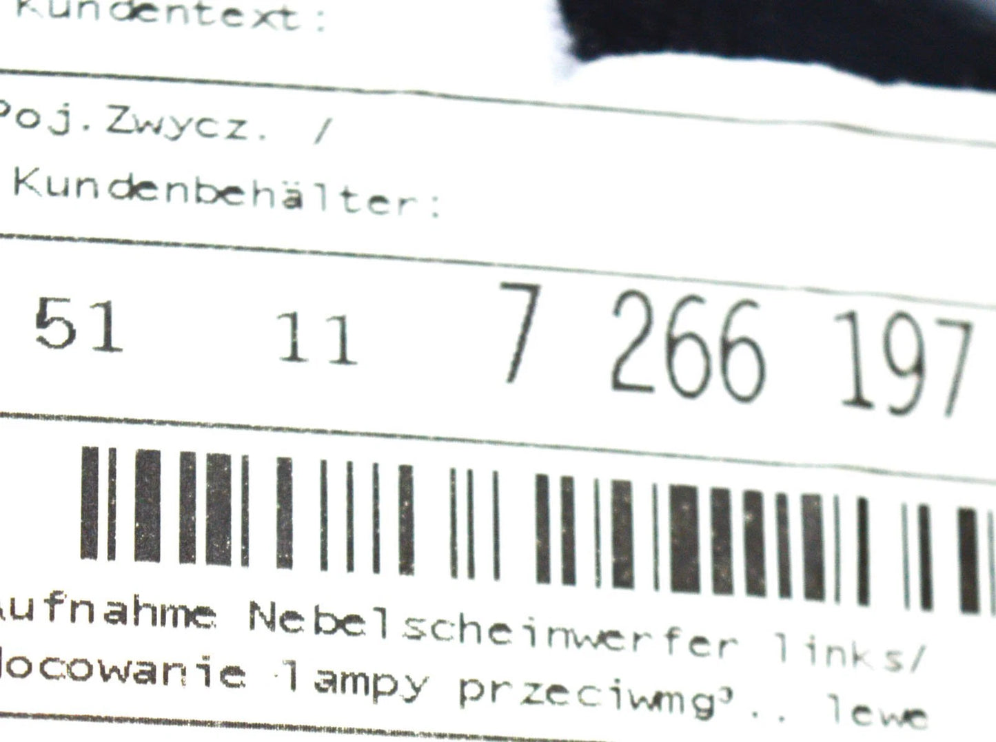 NEW BMW 3 F30 FRONT LEFT FOG LIGHT BRACKET 51117266197 7266197 2014 ORIGINAL